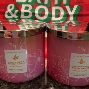 2 x Bath & Body Works Passionfruit Banana Flower 3 wick candles NWT